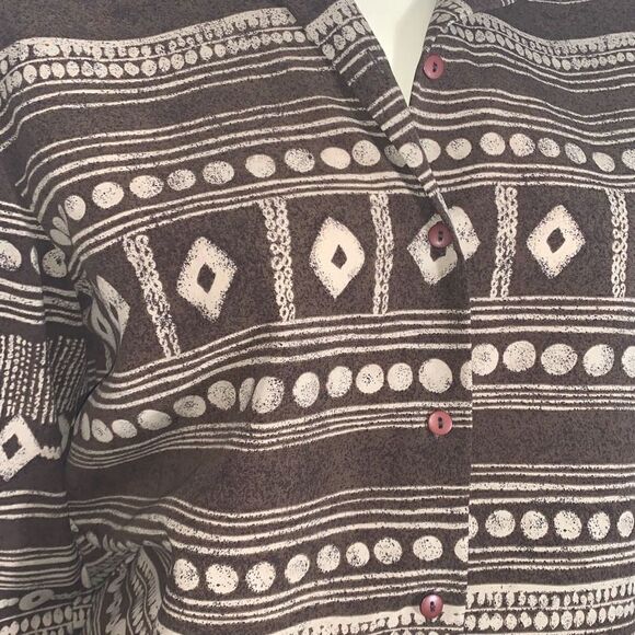 Vintage TanJay Brown Aztec Tribal Button Down Womens Top sz 10 - Picture 2 of 10